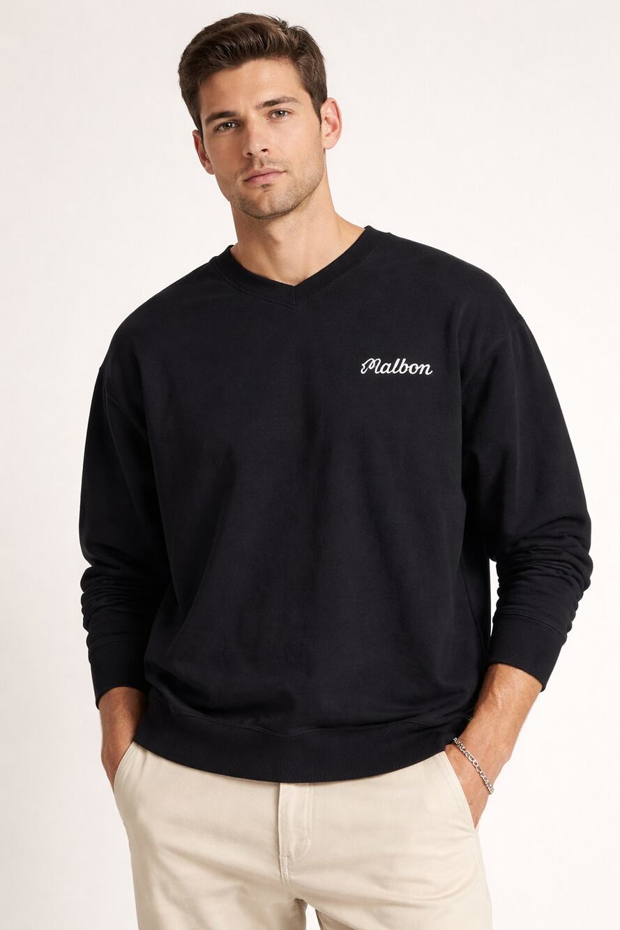 Malbon Golf Black V-Neck Performance Pullover Sweater Men’s Small
